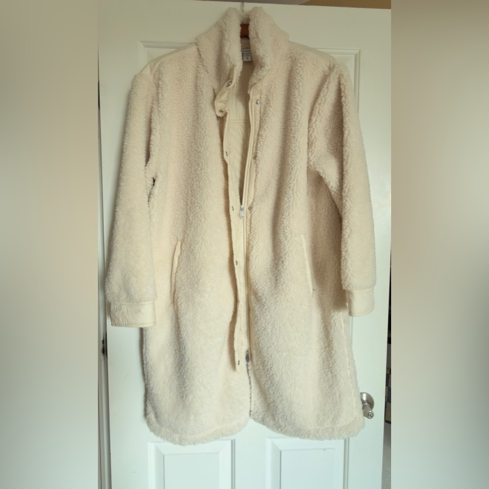 Athleta Sherpa Longline Coat XL Cream White Quilted Teddy Fleece Jacket